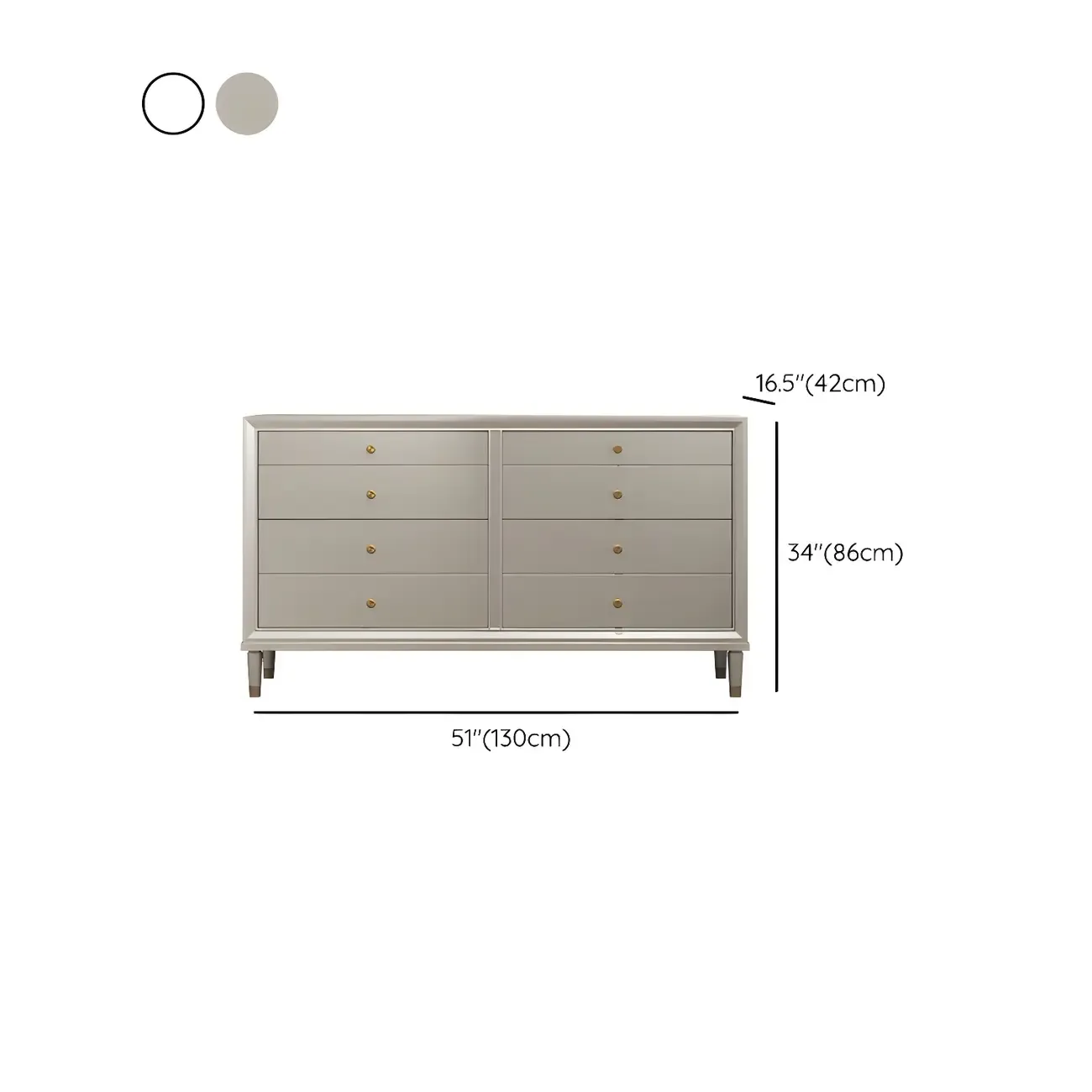 Stylish Silver Wooden Dressers with Gold Handle & Drawers #size