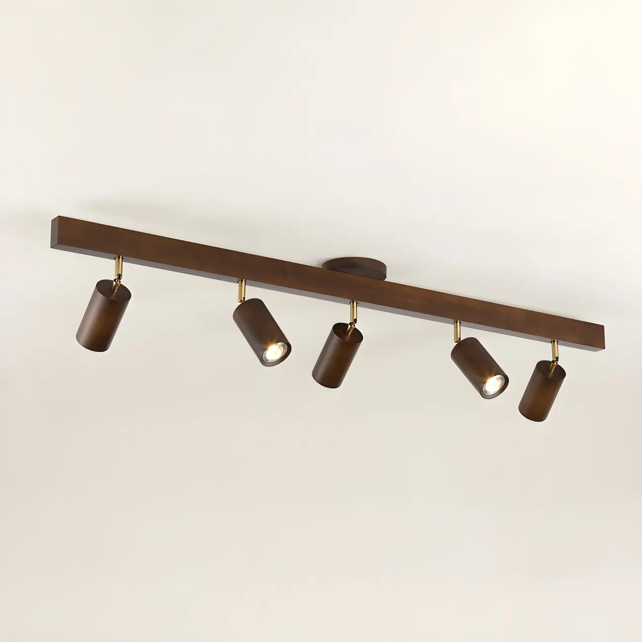 5-Light Wood Track Spotlight Adjustable Semi Flush Mount Ceiling Light Image - 5 | homeyfad