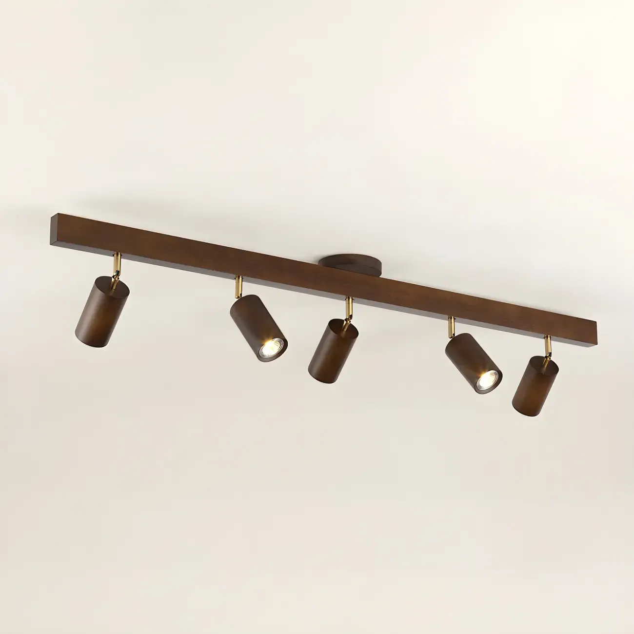 5-Light Wood Track Spotlight Adjustable Semi Flush Mount Ceiling Light Image - 5