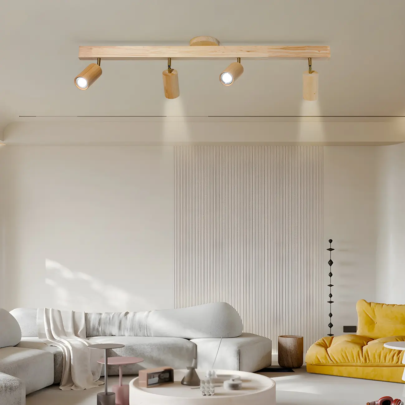 5-Light Wood Track Spotlight Adjustable Semi Flush Mount Ceiling Light Image - 6 | homeyfad