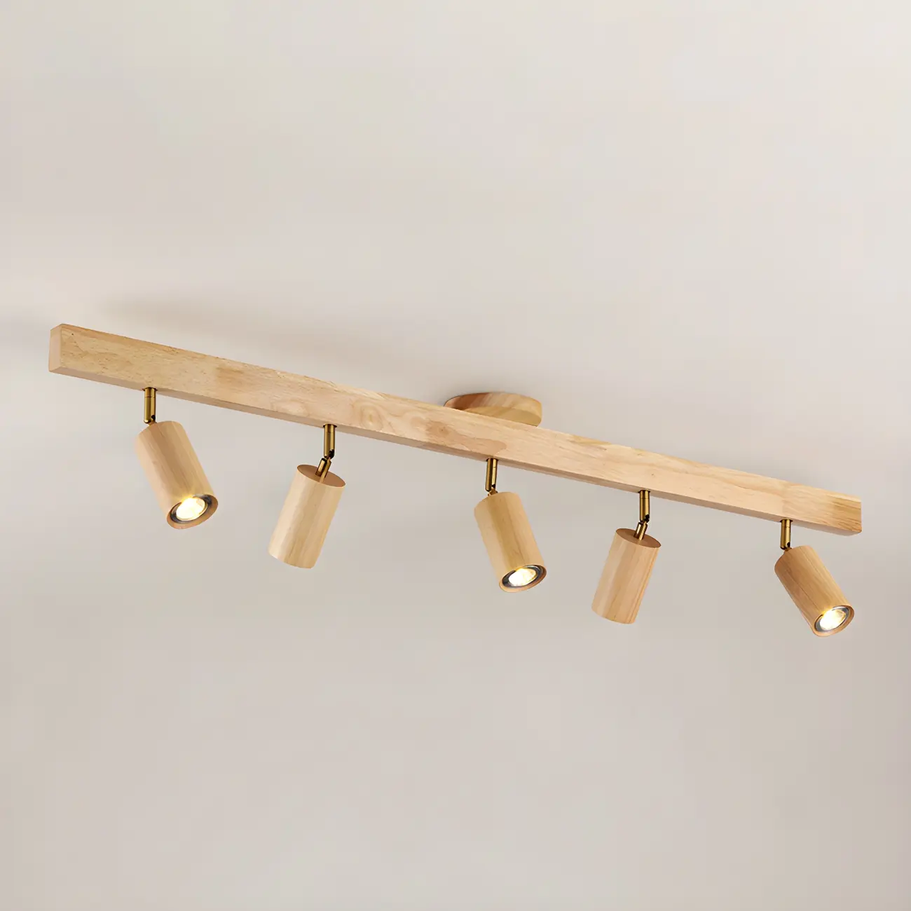 5-Light Wood Track Spotlight Adjustable Semi Flush Mount Ceiling Light Image - 10 | homeyfad