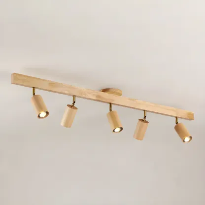 5-Light Wood Track Spotlight Adjustable Semi Flush Mount Ceiling Light Image - 10