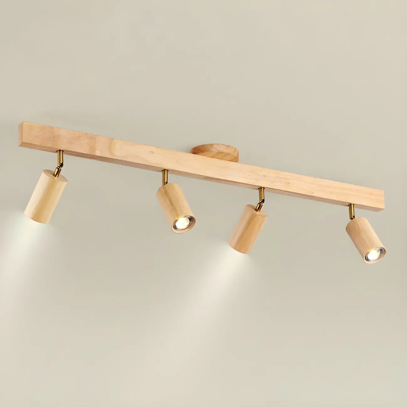 5-Light Wood Track Spotlight Adjustable Semi Flush Mount Ceiling Light Image - 12