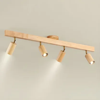 5-Light Wood Track Spotlight Adjustable Semi Flush Mount Ceiling Light Image - 12