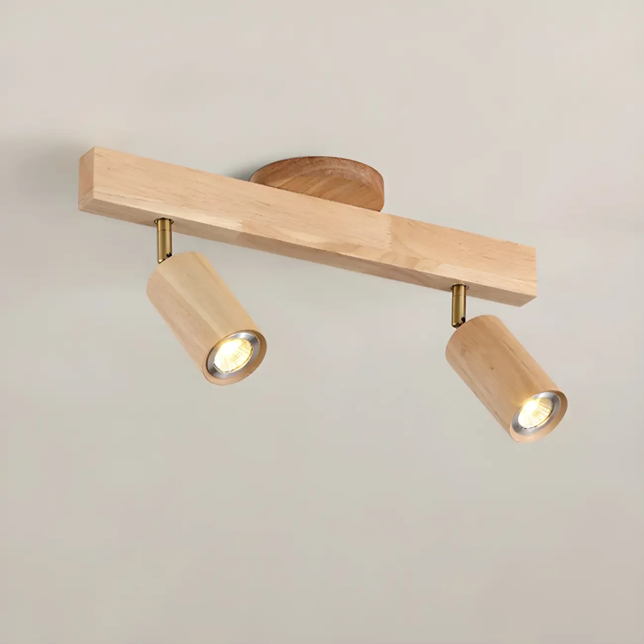 5-Light Wood Track Spotlight Adjustable Semi Flush Mount Ceiling Light Image - 13