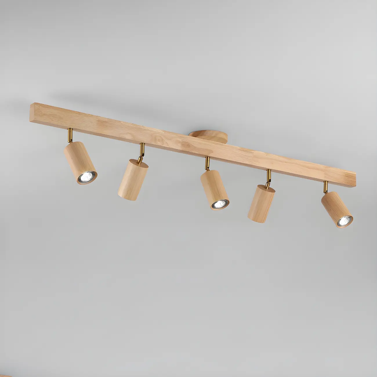 5-Light Wood Track Spotlight Adjustable Semi Flush Mount Ceiling Light Image - 16 | homeyfad