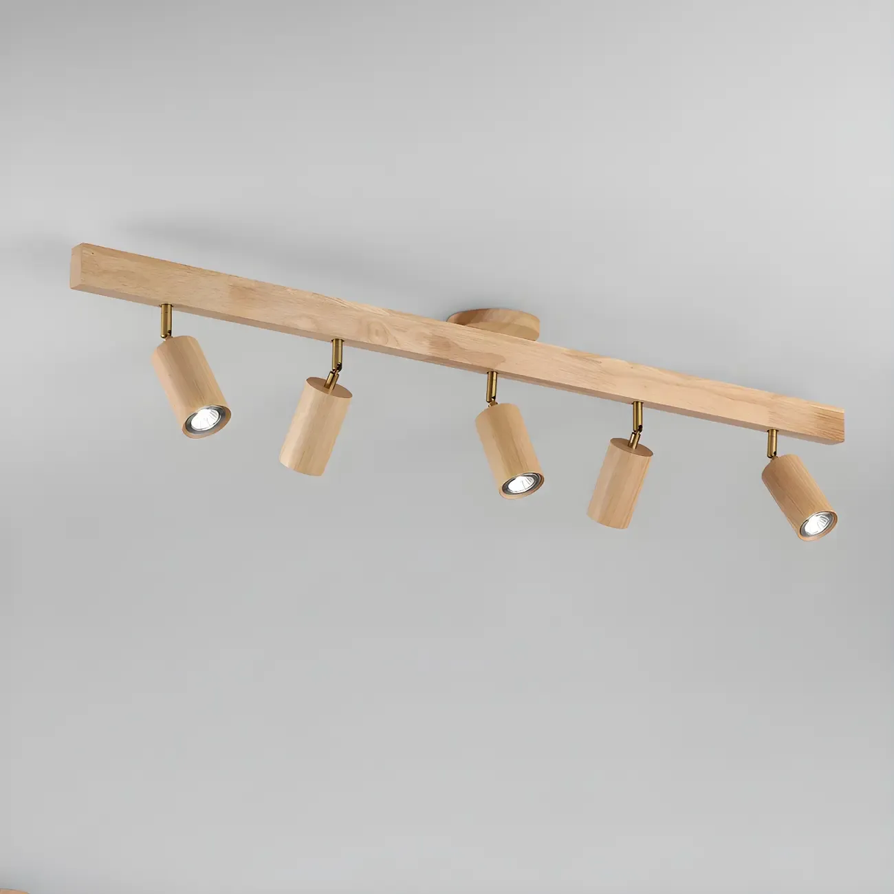 5-Light Wood Track Spotlight Adjustable Semi Flush Mount Ceiling Light Image - 16