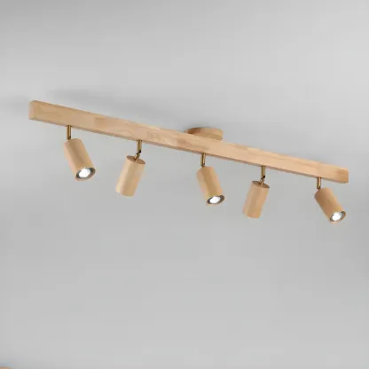 5-Light Wood Track Spotlight Adjustable Semi Flush Mount Ceiling Light Image - 16