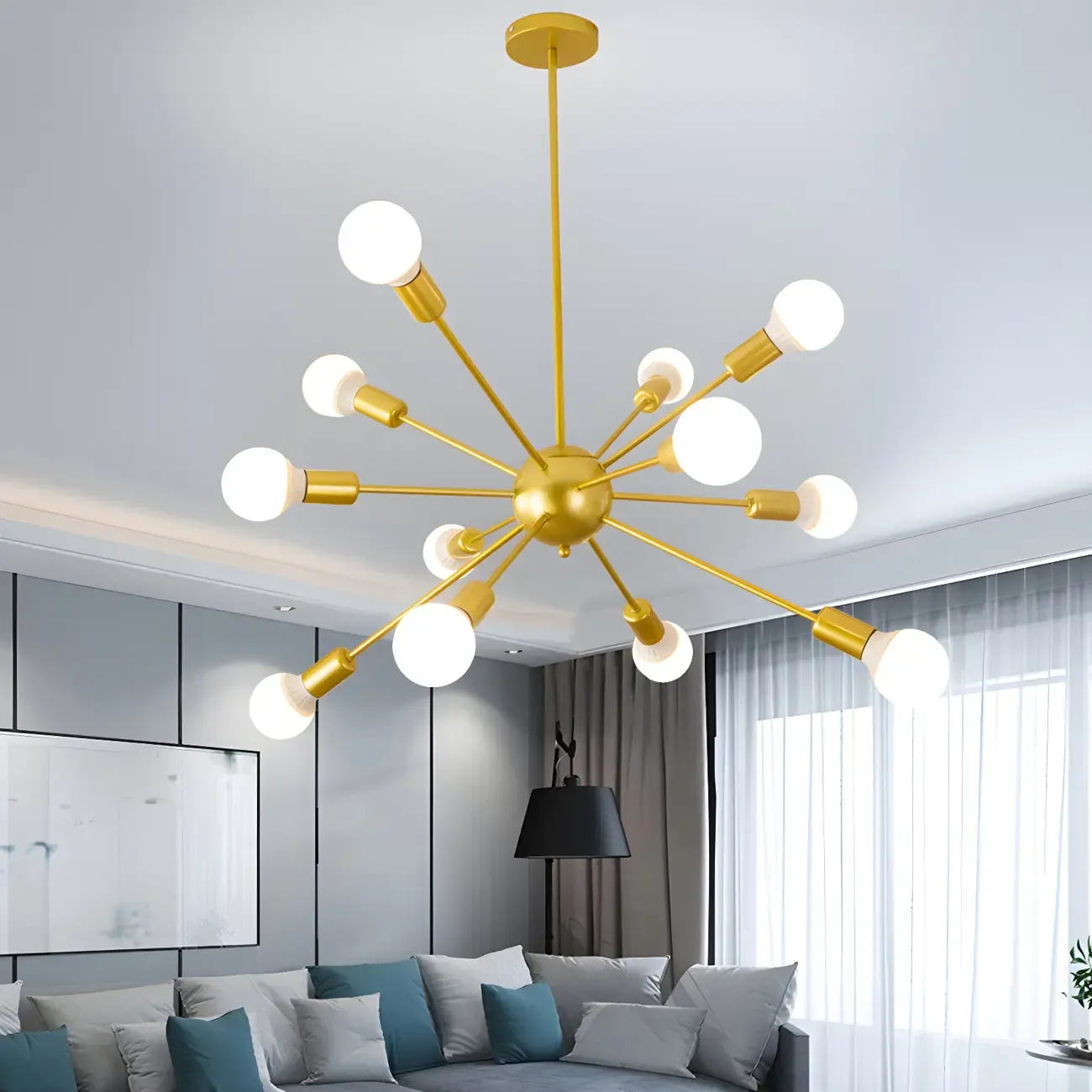 Modern Adjustable Gold Metal Sputnik Chandelier Image - 2