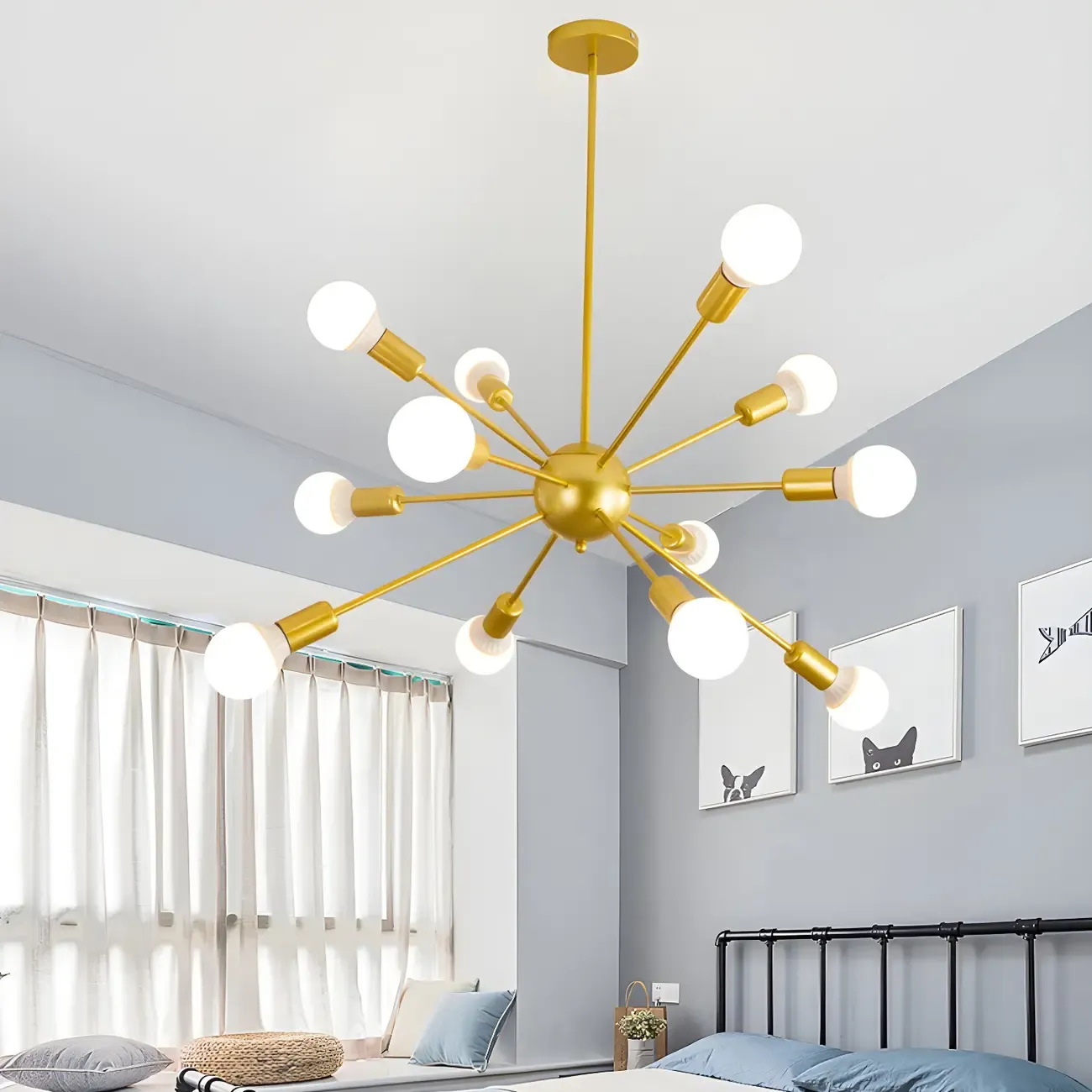 Modern Adjustable Gold Metal Sputnik Chandelier Image - 3