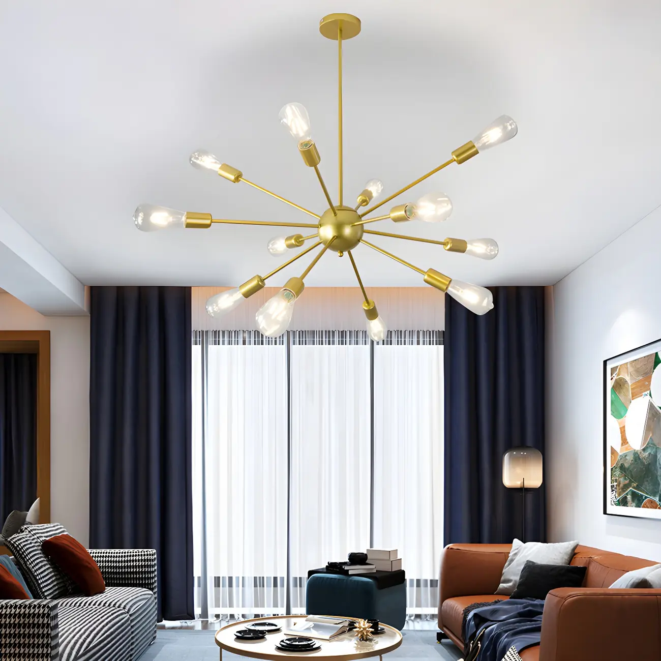 Modern Adjustable Gold Metal Sputnik Chandelier Image - 5 | homeyfad