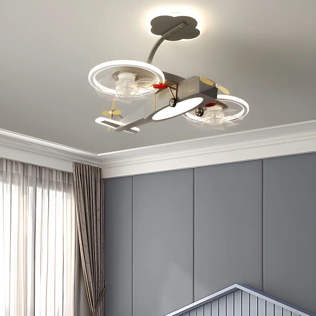 Kids Room Cool Metal Airplane Ceiling Fan with Lights Image - 1 | homeyfad