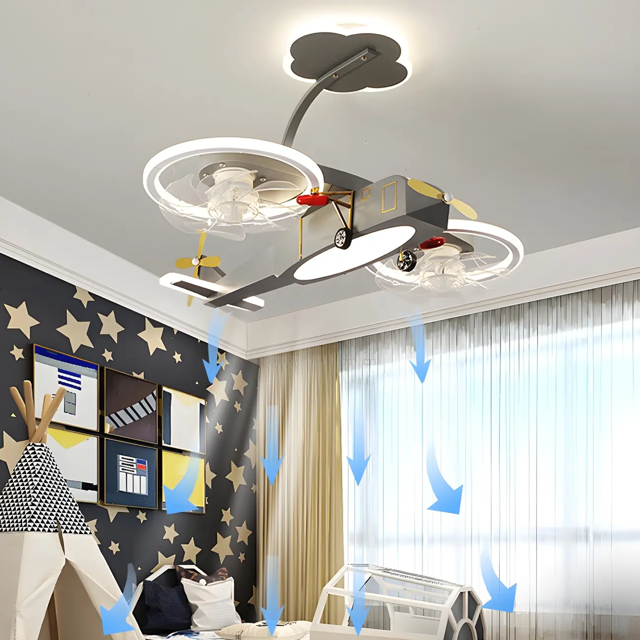 Kids Room Cool Metal Airplane Ceiling Fan with Lights Image - 2 | homeyfad