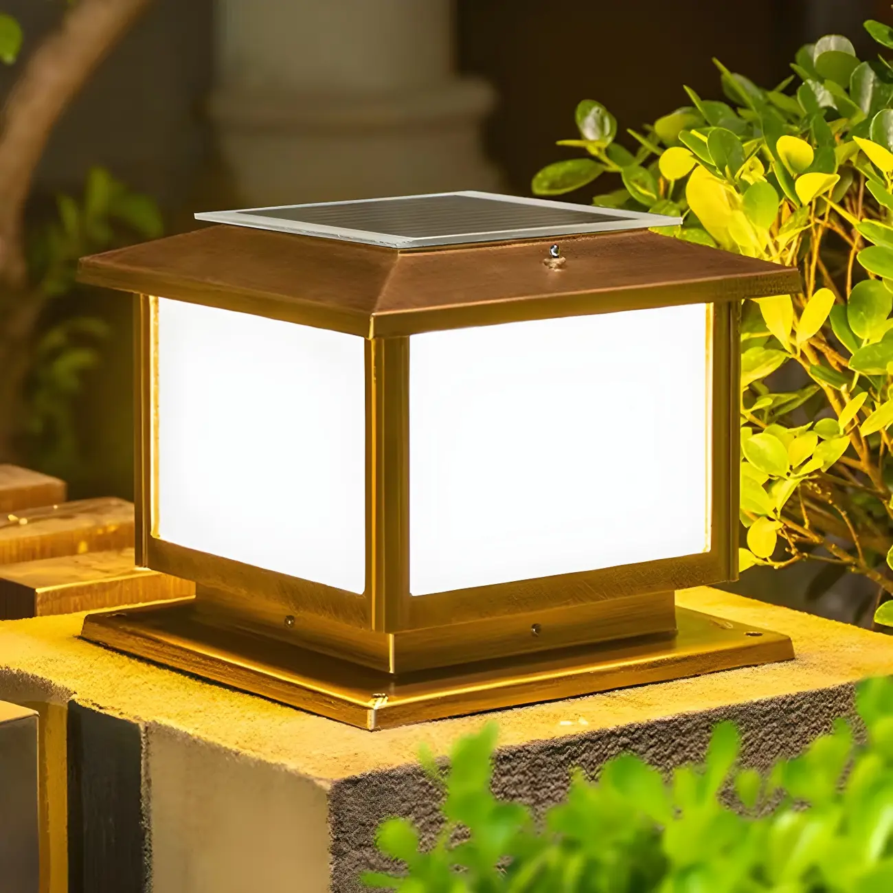 Outdoor Bronze Metal Solar Square LED Post Light Image - 2 | homeyfad