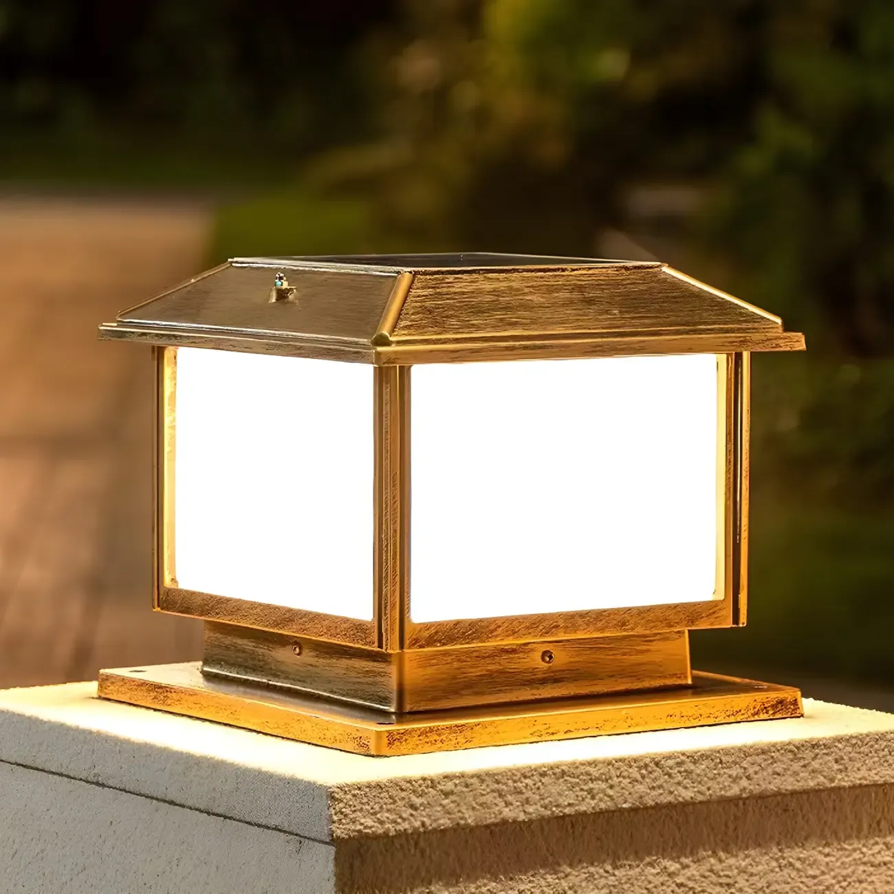 Outdoor Bronze Metal Solar Square LED Post Light Image - 6