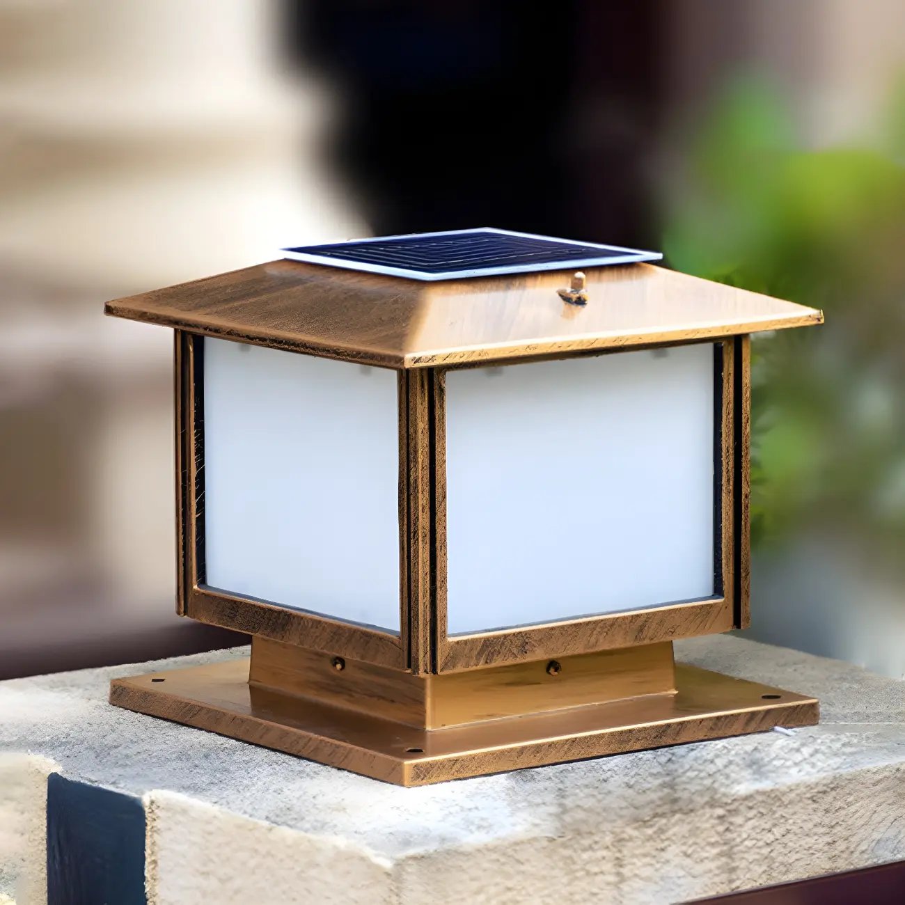 Outdoor Bronze Metal Solar Square LED Post Light Image - 5 | homeyfad