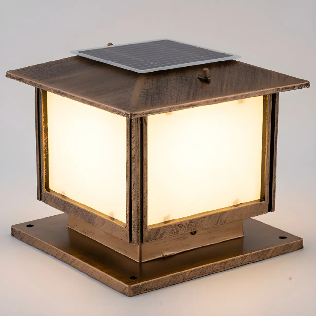 Outdoor Bronze Metal Solar Square LED Post Light Image - 7 | homeyfad