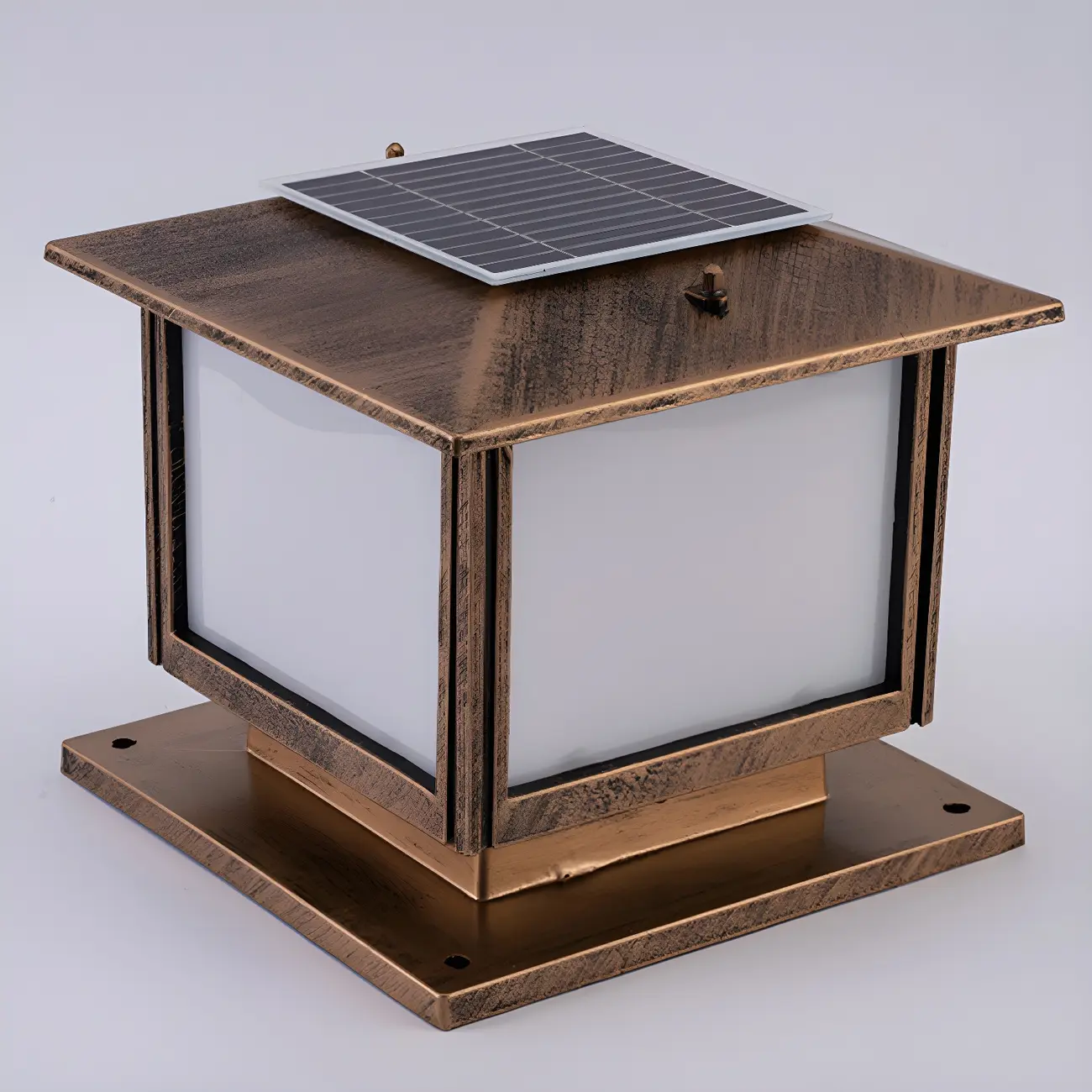 Outdoor Bronze Metal Solar Square LED Post Light Image - 8 | homeyfad