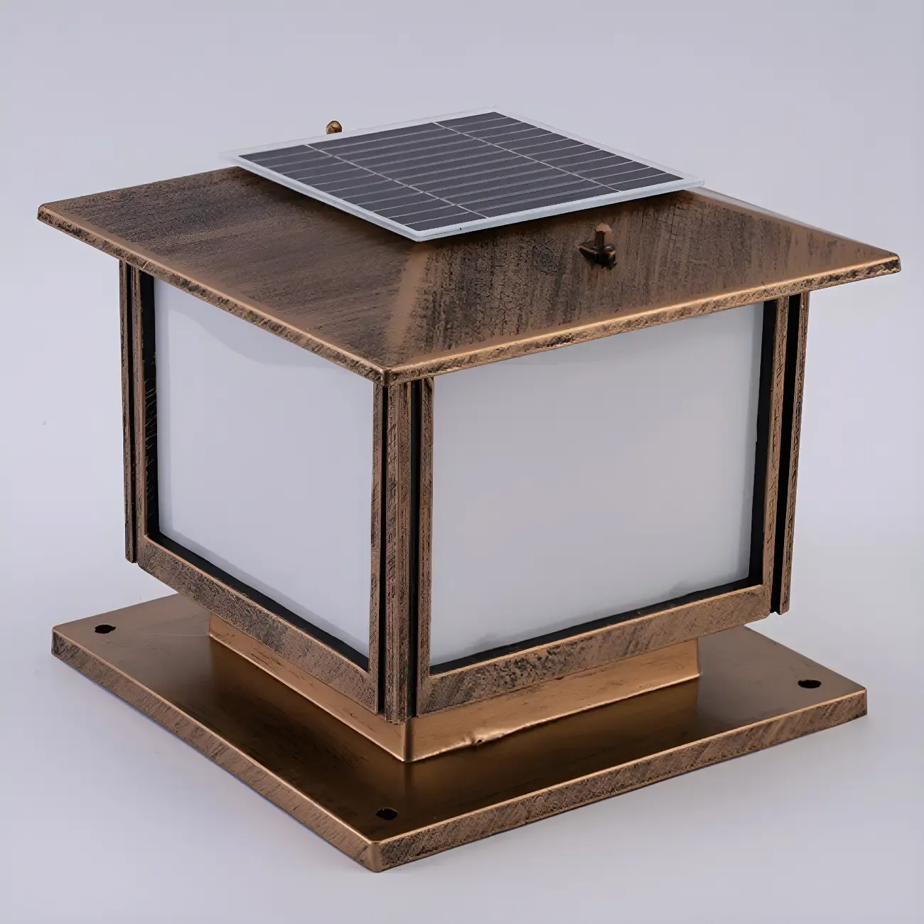 Outdoor Bronze Metal Solar Square LED Post Light Image - 8