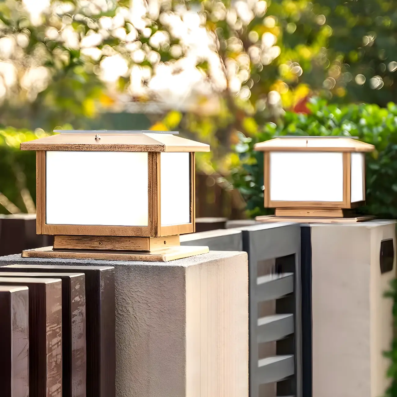 Outdoor Bronze Metal Solar Square LED Post Light Image - 11 | homeyfad