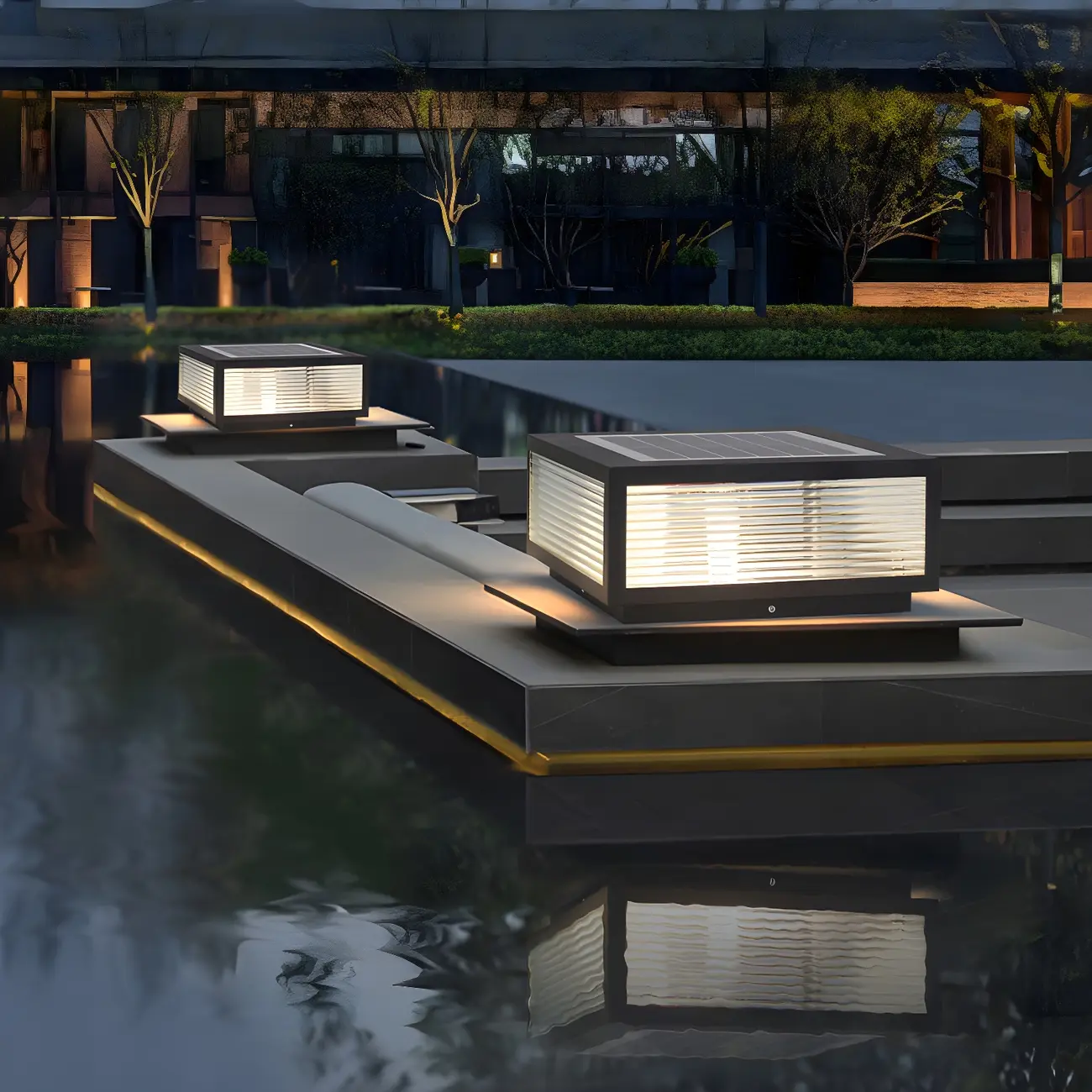 Rectangular Metal Outdoor Solar Post Light in Color-Changing Image - 10 | homeyfad