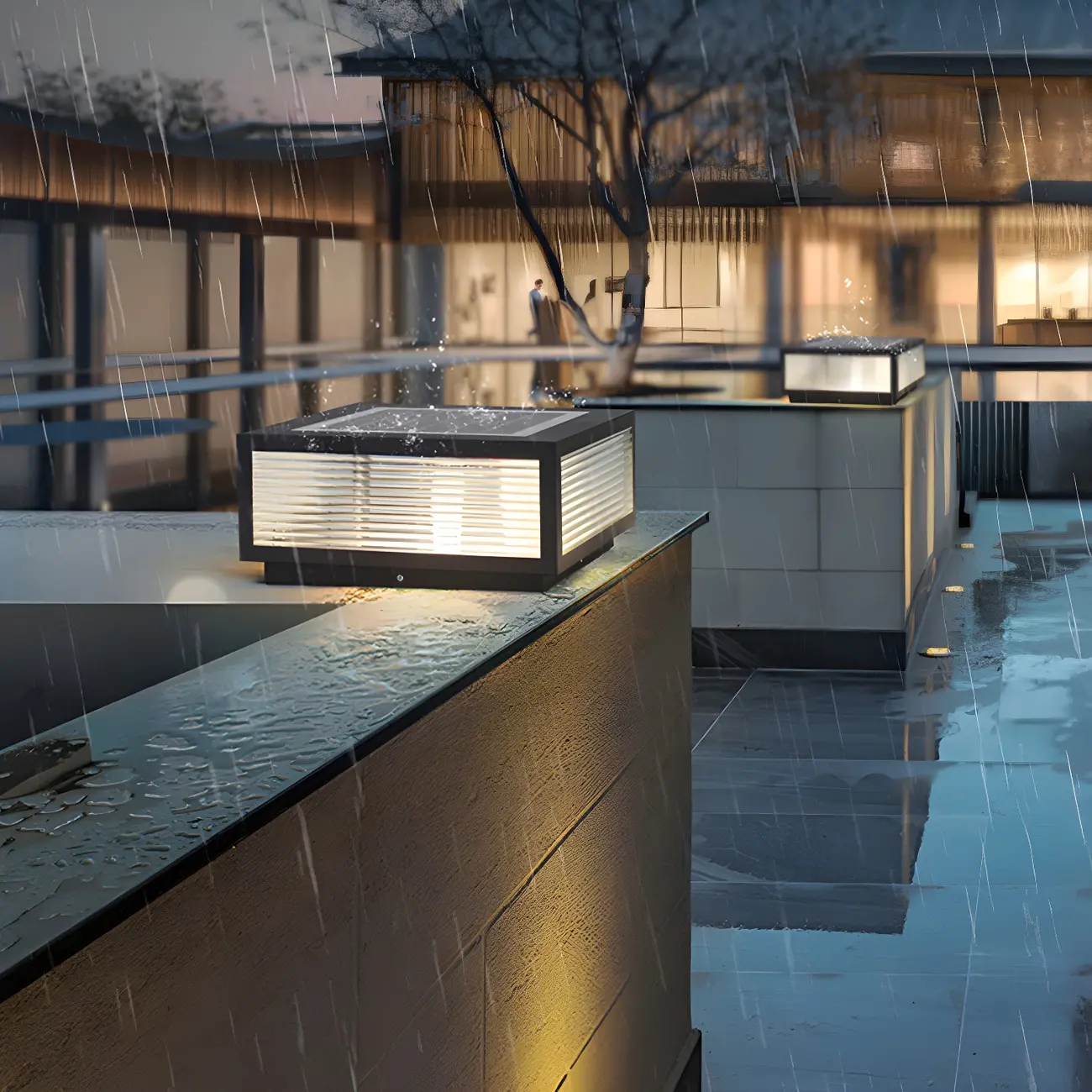 Rectangular Metal Outdoor Solar Post Light in Color-Changing Image - 15 | homeyfad