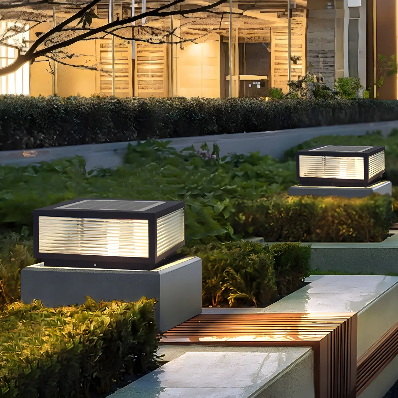 Rectangular Metal Outdoor Solar Post Light in Color-Changing Image - 7 | homeyfad