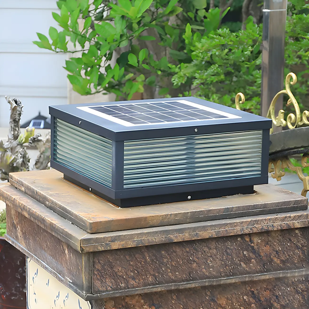 Rectangular Metal Outdoor Solar Post Light in Color-Changing Image - 6 | homeyfad