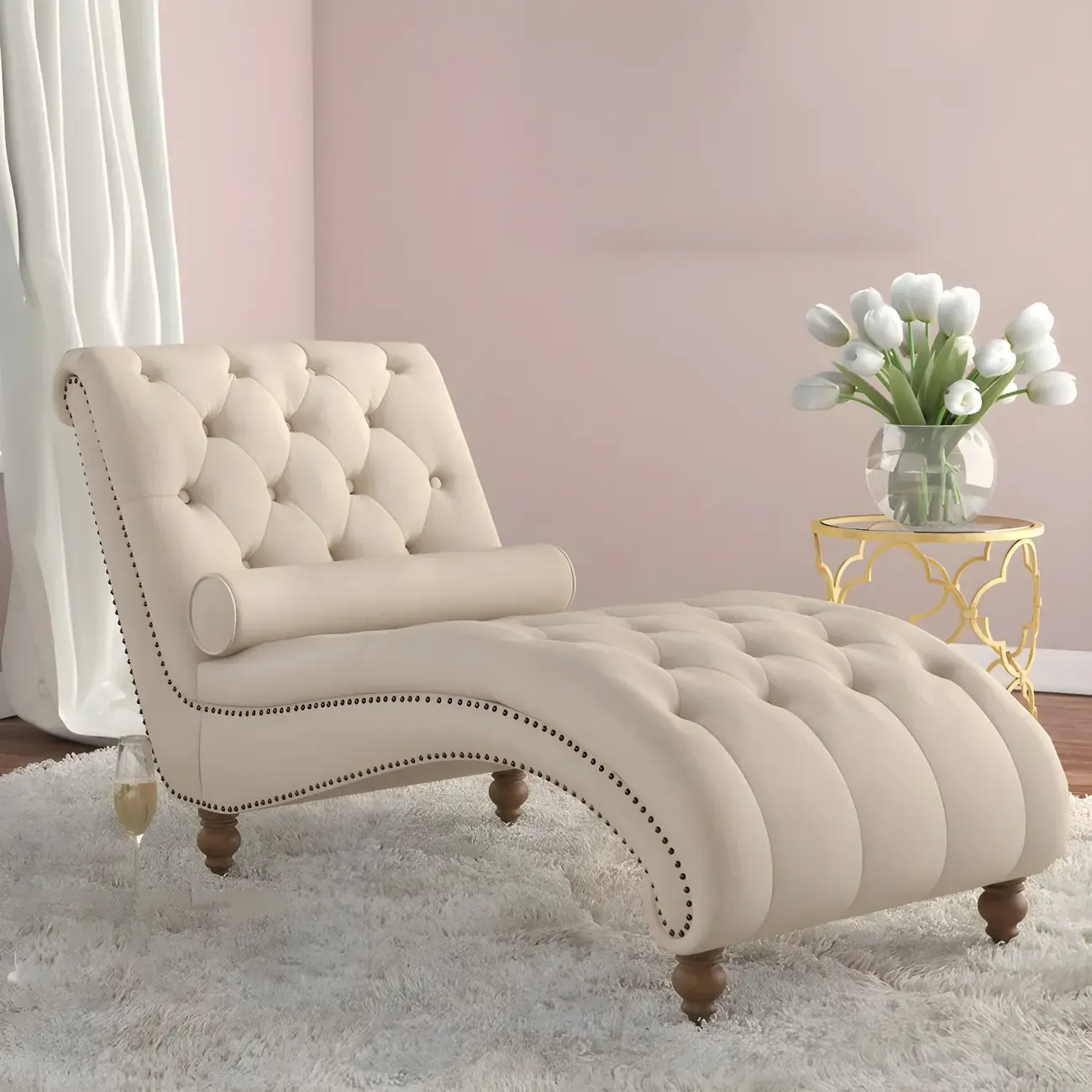 Solid Color Armless Faux Leather Reclining Chaise Lounge Image - 1