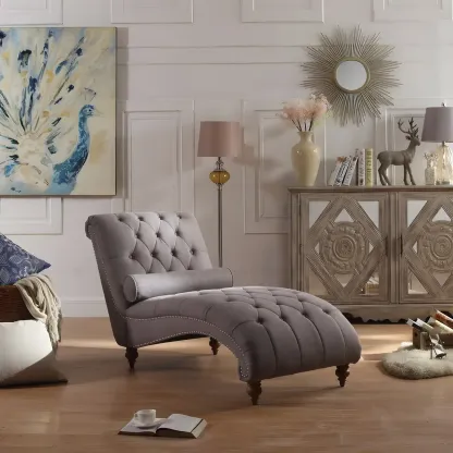 Solid Color Armless Faux Leather Reclining Chaise Lounge Image - 2