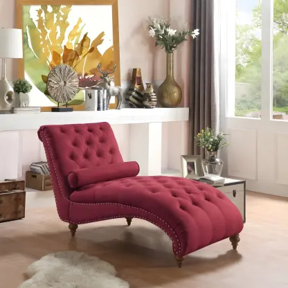 Solid Color Armless Faux Leather Reclining Chaise Lounge Image - 3