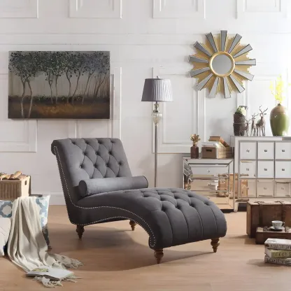 Solid Color Armless Faux Leather Reclining Chaise Lounge Image - 4