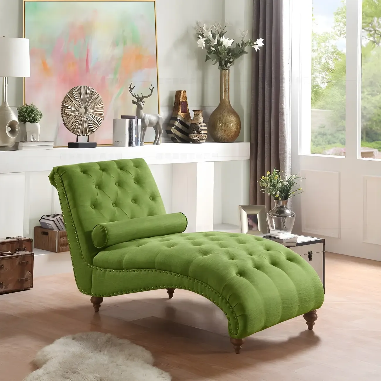 Solid Color Armless Faux Leather Reclining Chaise Lounge Image - 6