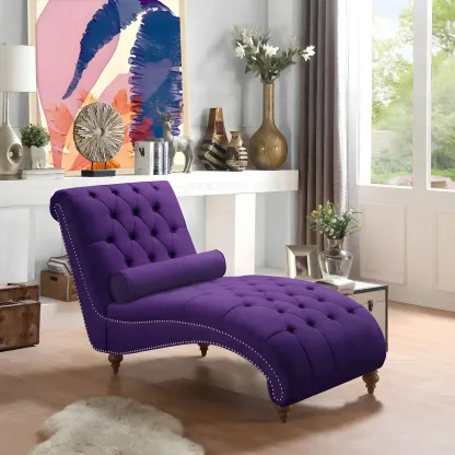 Solid Color Armless Faux Leather Reclining Chaise Lounge Image - 8