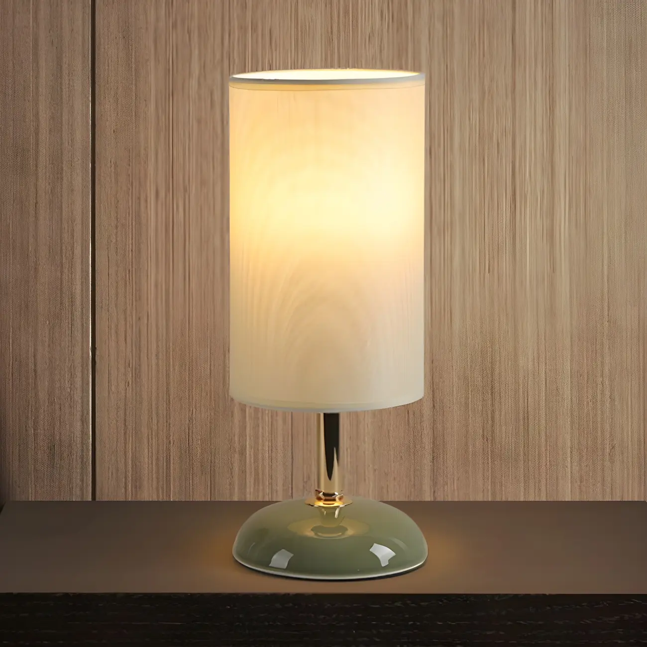 Simple White Cylindrical Fabric Shade LED Ceramic Table Lamp Image - 8 | homeyfad