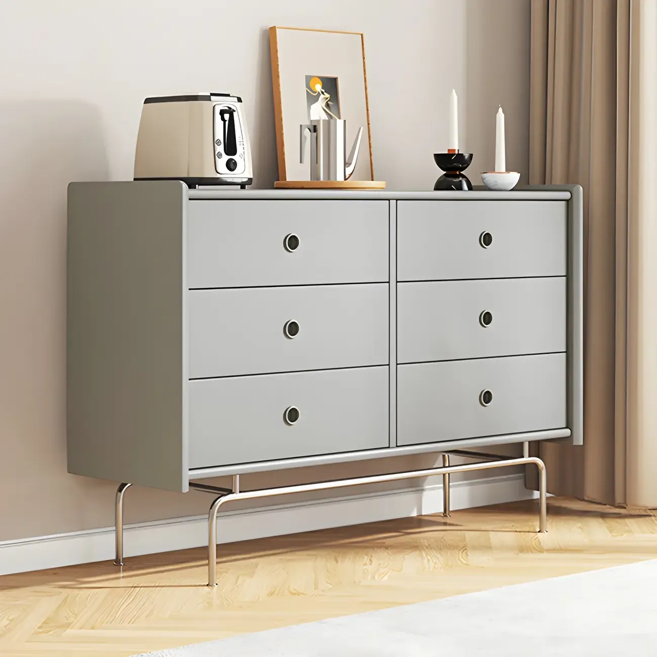 Elegant Grey Wooden Dresser & Chest with Storage for Bedroom Image - 1