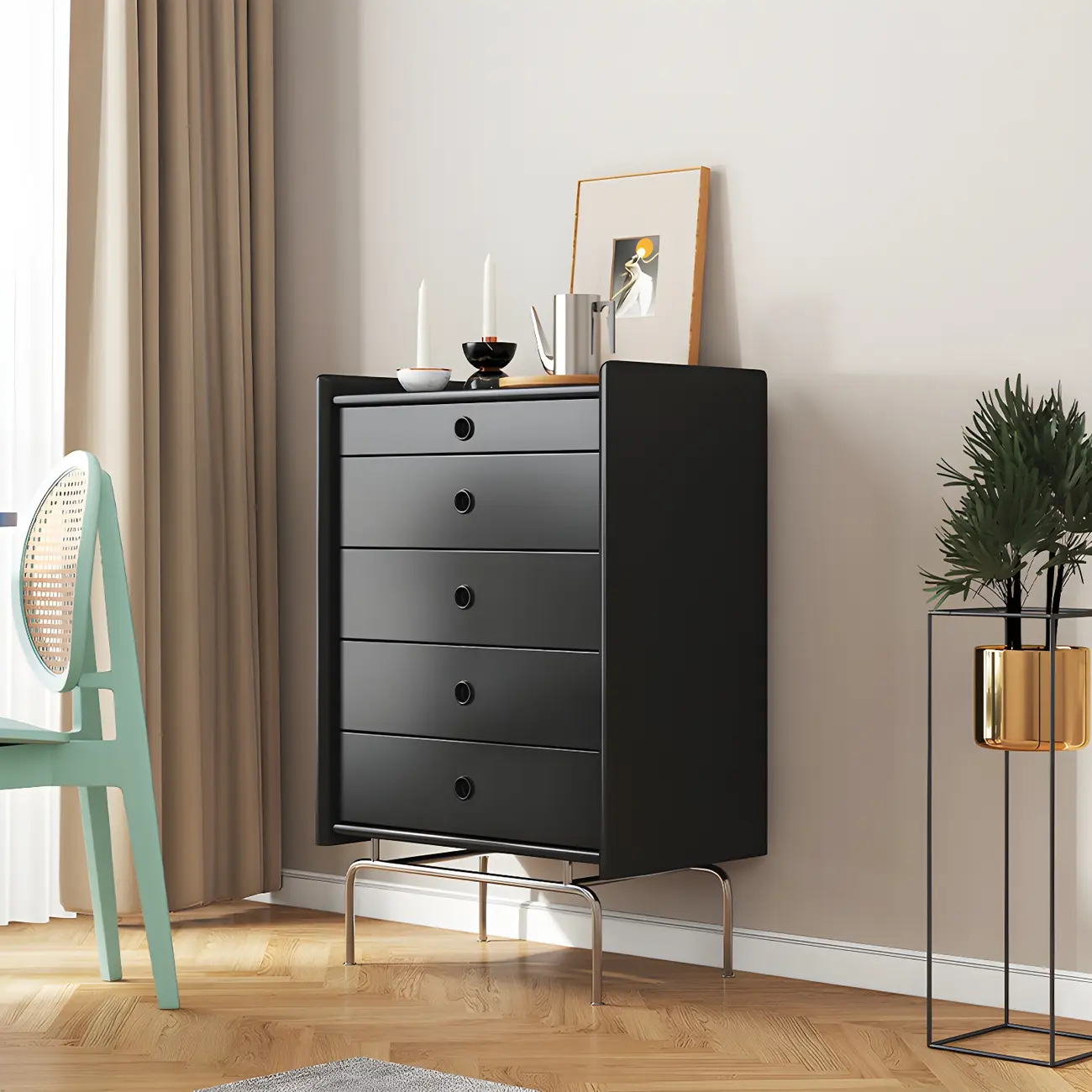 Elegant Grey Wooden Dresser & Chest with Storage for Bedroom Image - 2 | homeyfad