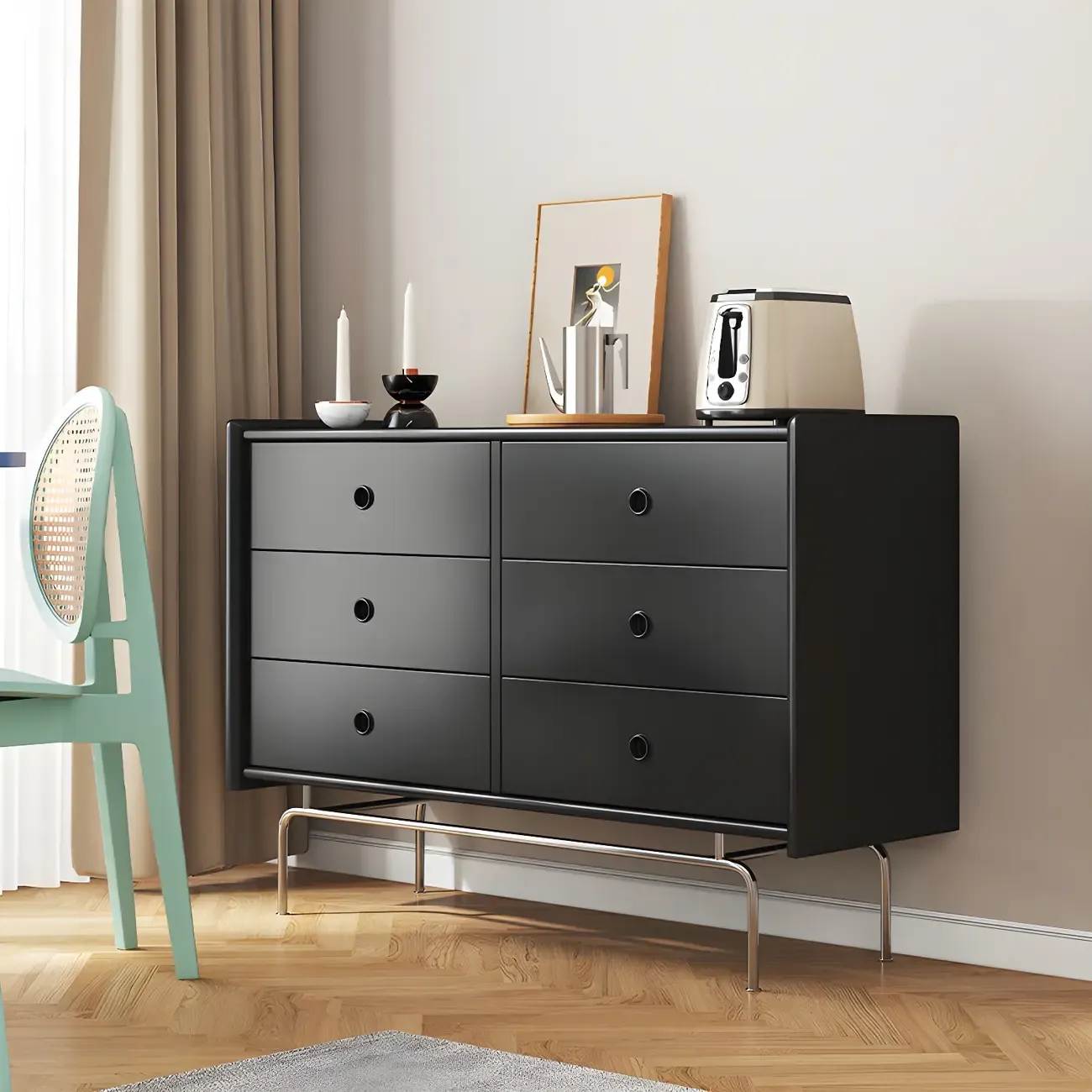 Elegant Grey Wooden Dresser & Chest with Storage for Bedroom Image - 3