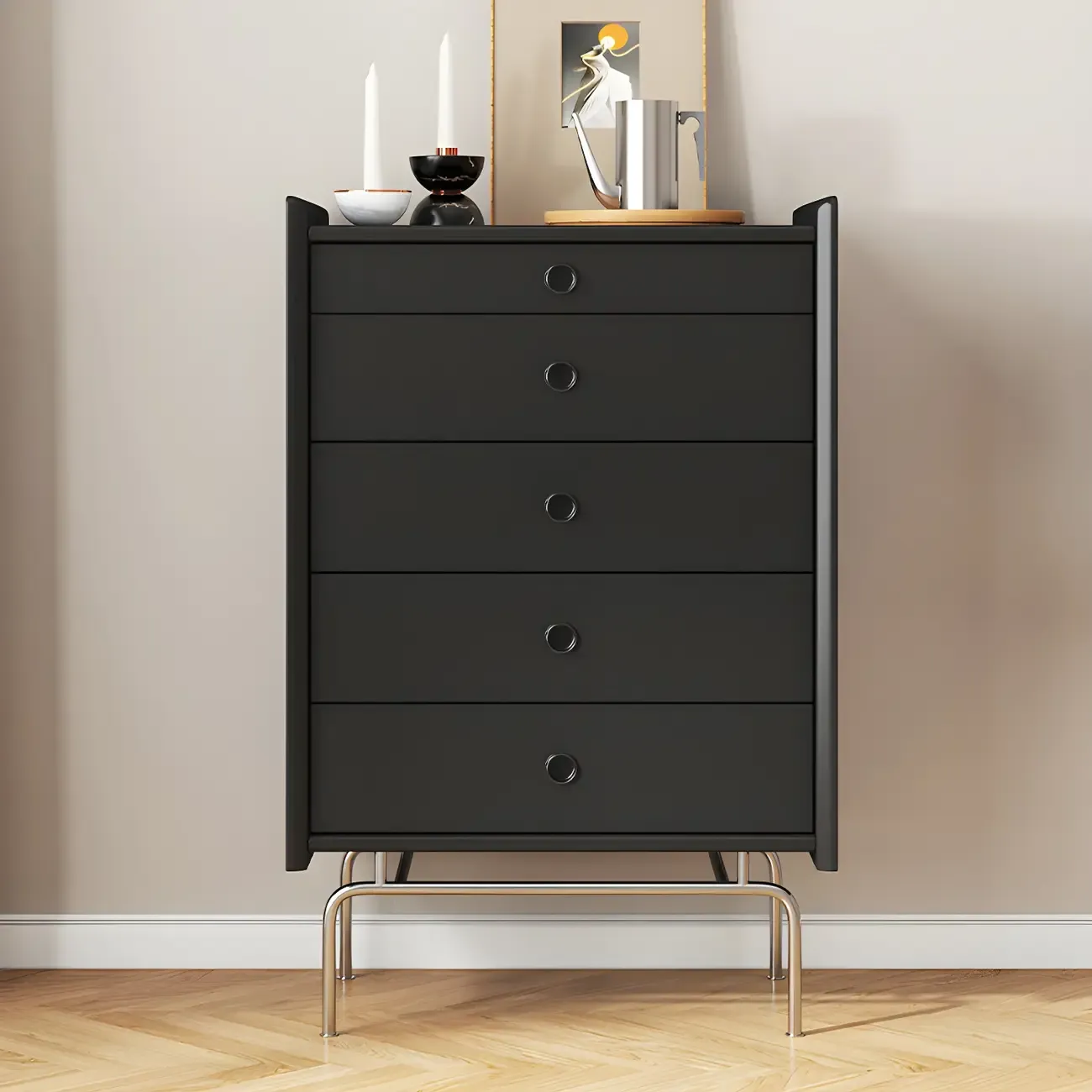 Elegant Grey Wooden Dresser & Chest with Storage for Bedroom Image - 4