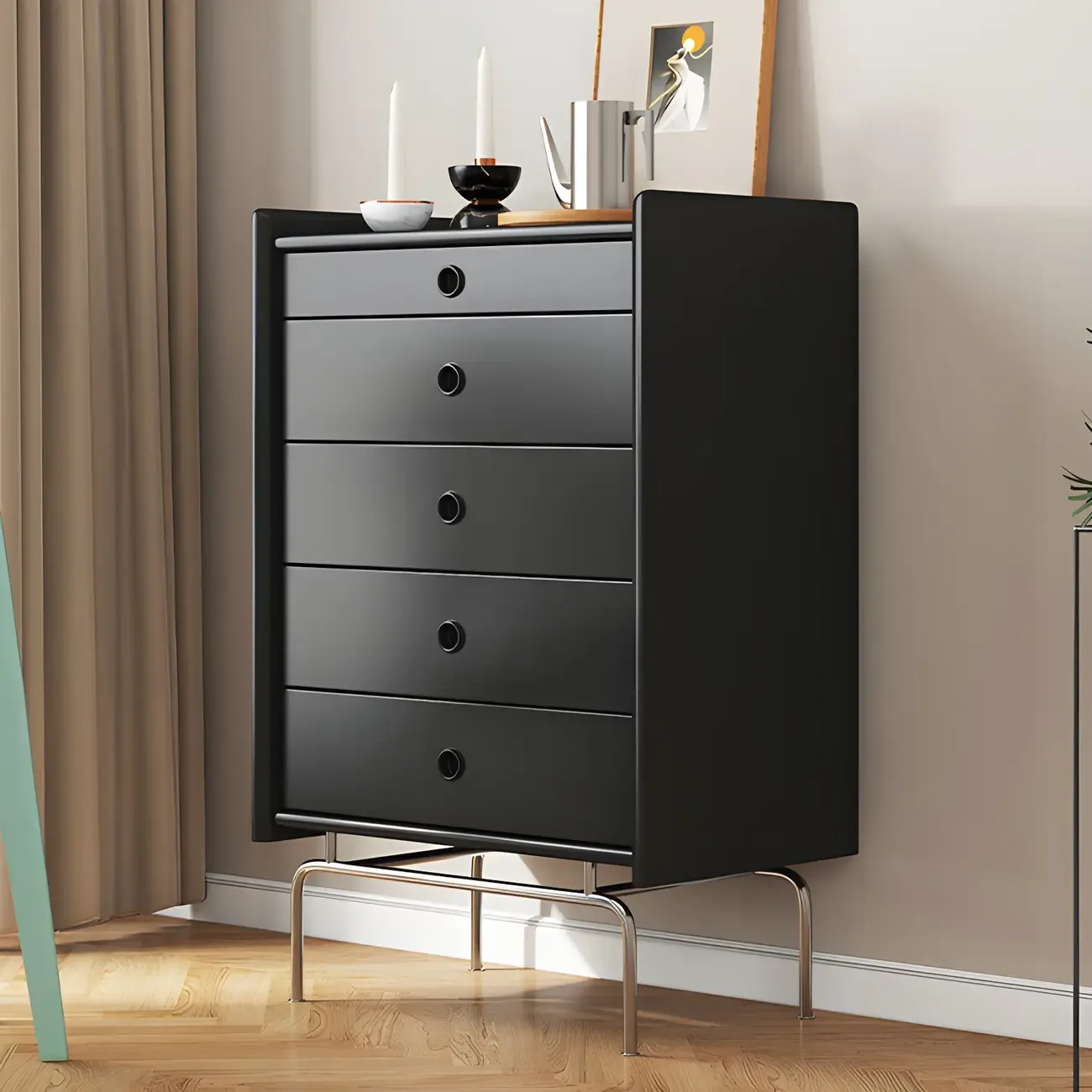 Elegant Grey Wooden Dresser & Chest with Storage for Bedroom Image - 6