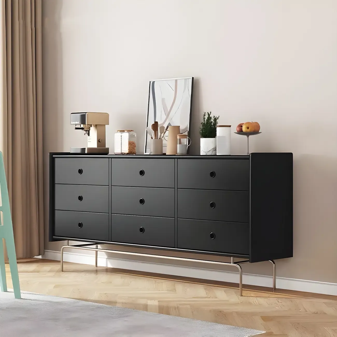 Elegant Grey Wooden Dresser & Chest with Storage for Bedroom Image - 7