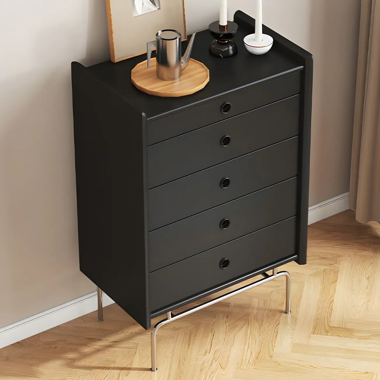 Elegant Grey Wooden Dresser & Chest with Storage for Bedroom Image - 8
