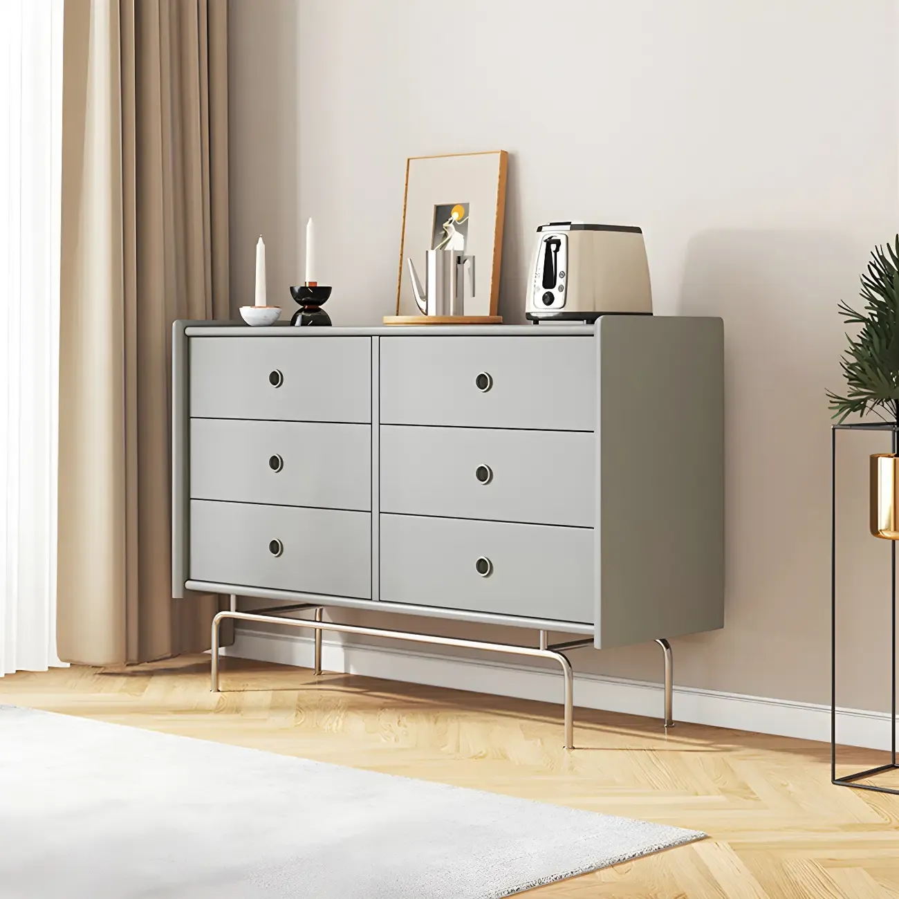 Elegant Grey Wooden Dresser & Chest with Storage for Bedroom Image - 9