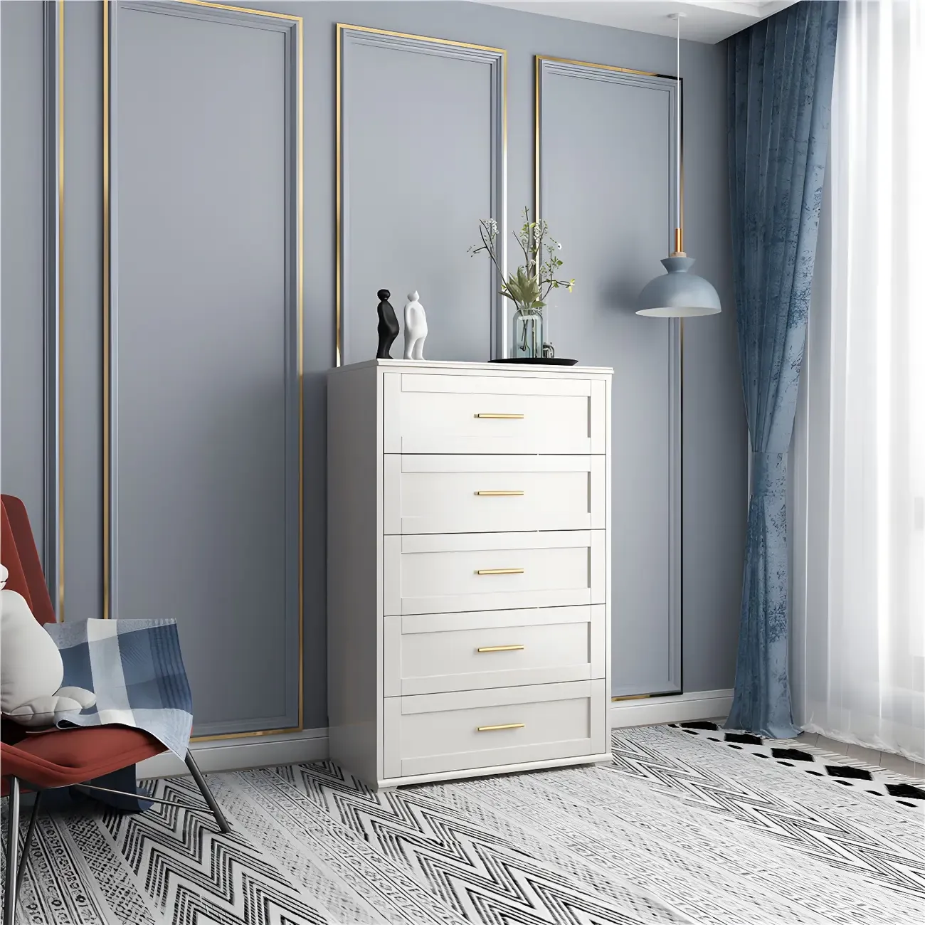 Glam White Wooden Dressers & Chests with Drawers for Bedroom Image - 6