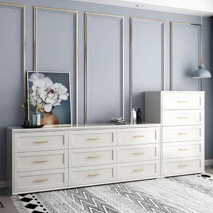 Glam White Wooden Dressers & Chests with Drawers for Bedroom Image - 16