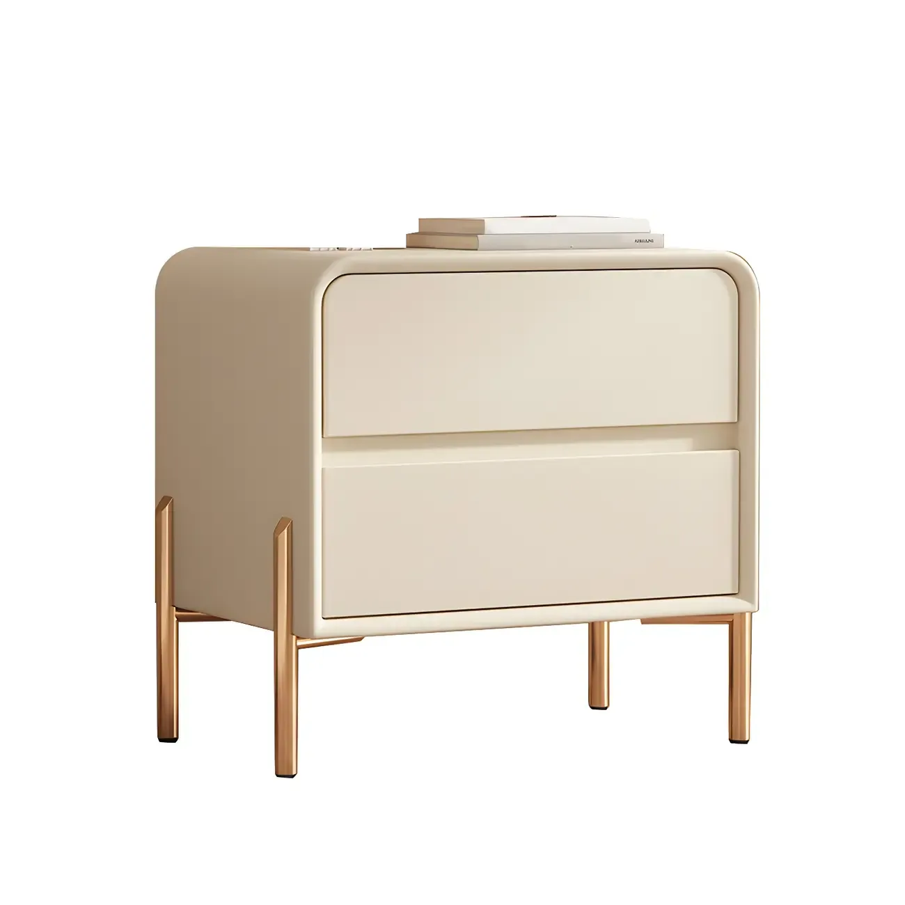 Morandi Short Leather Wood 2 Tiers Nightstand with Legs Image - 12