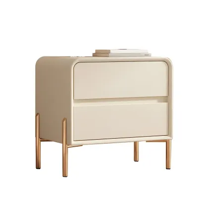 Morandi Short Leather Wood 2 Tiers Nightstand with Legs Image - 12