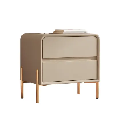 Morandi Short Leather Wood 2 Tiers Nightstand with Legs Image - 13