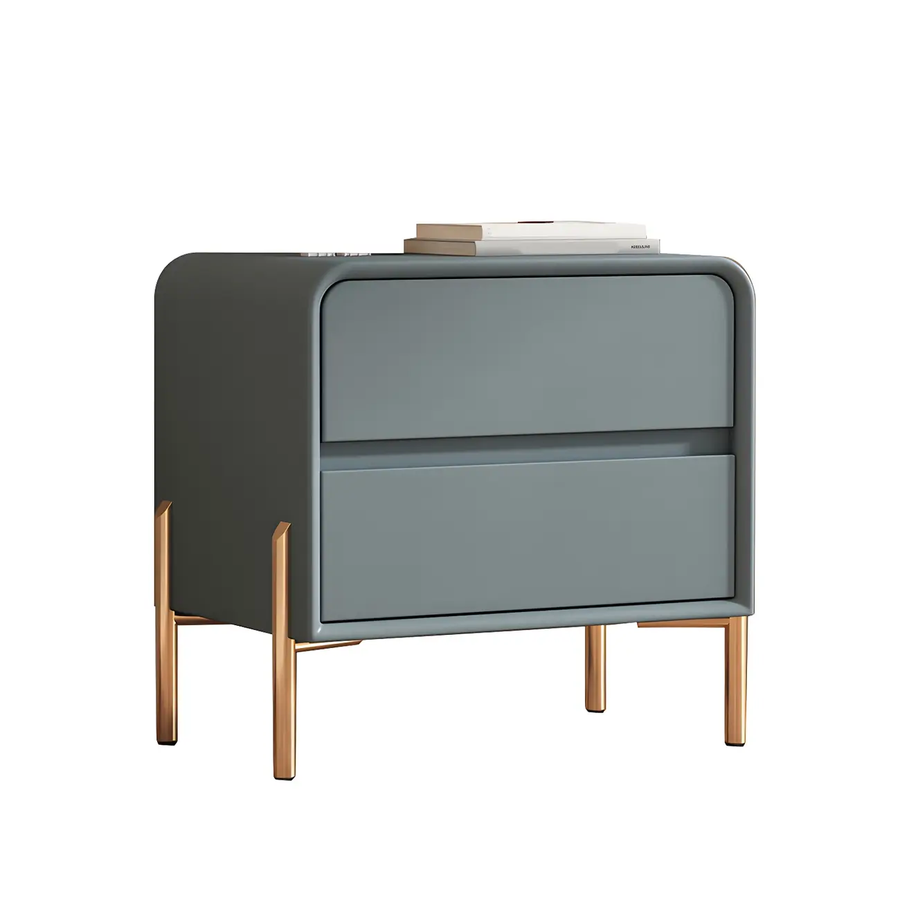 Morandi Short Leather Wood 2 Tiers Nightstand with Legs Image - 14 | homeyfad