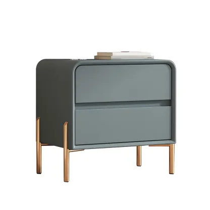 Morandi Short Leather Wood 2 Tiers Nightstand with Legs Image - 14